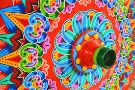 Closeup of a painted oxcart wheel in Costa Rica