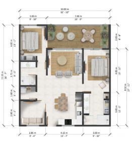 2 Bedroom condo floor plan at Nya