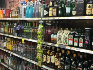 Liquor aisle in a Costa Rica grocery store